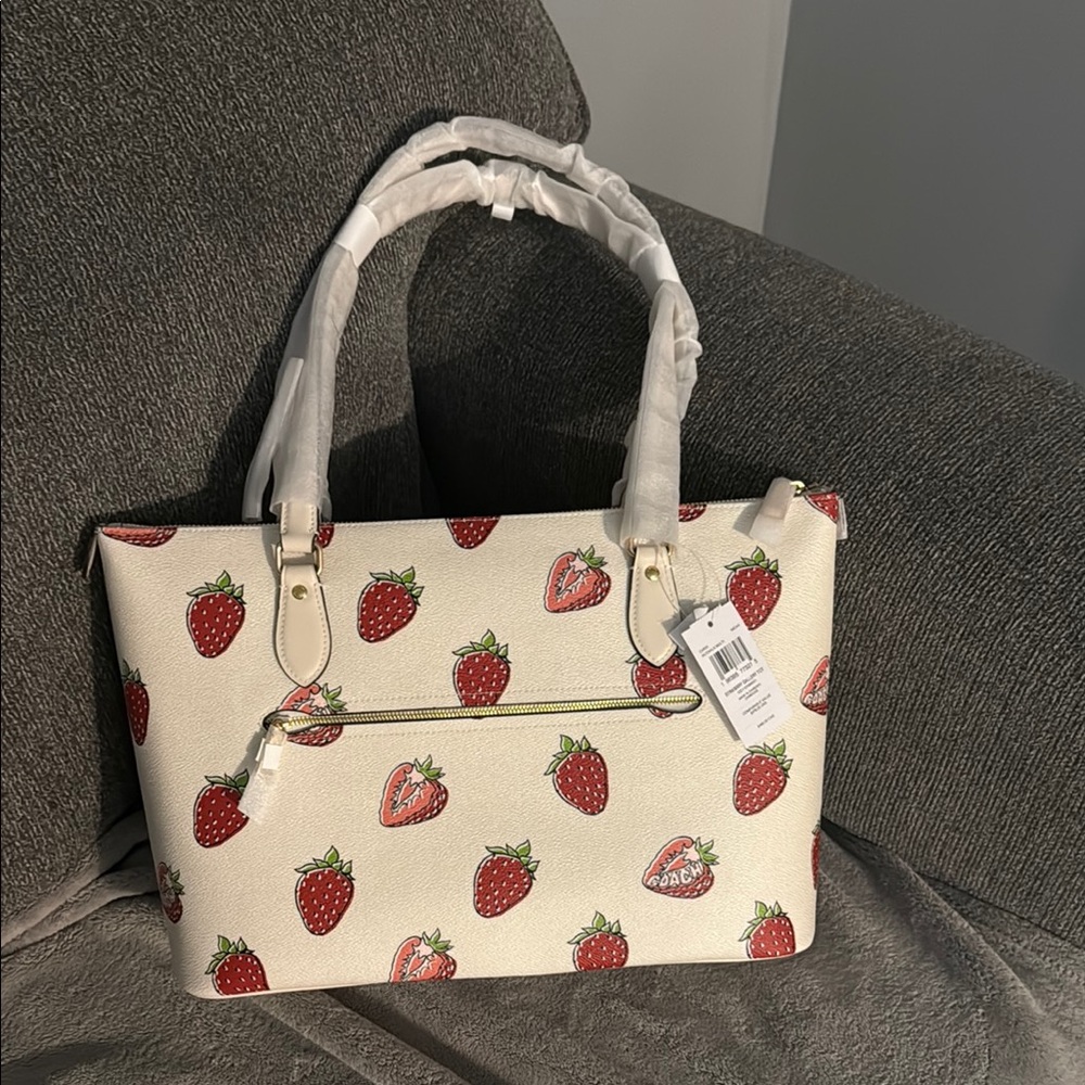 Coach White Strawberry Print Tote - Picture 11 of 14
